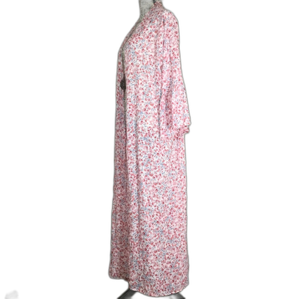 Long open front duster robe kimono slightly sheer ruffle cuff pink red blue 3XL - Picture 3 of 6
